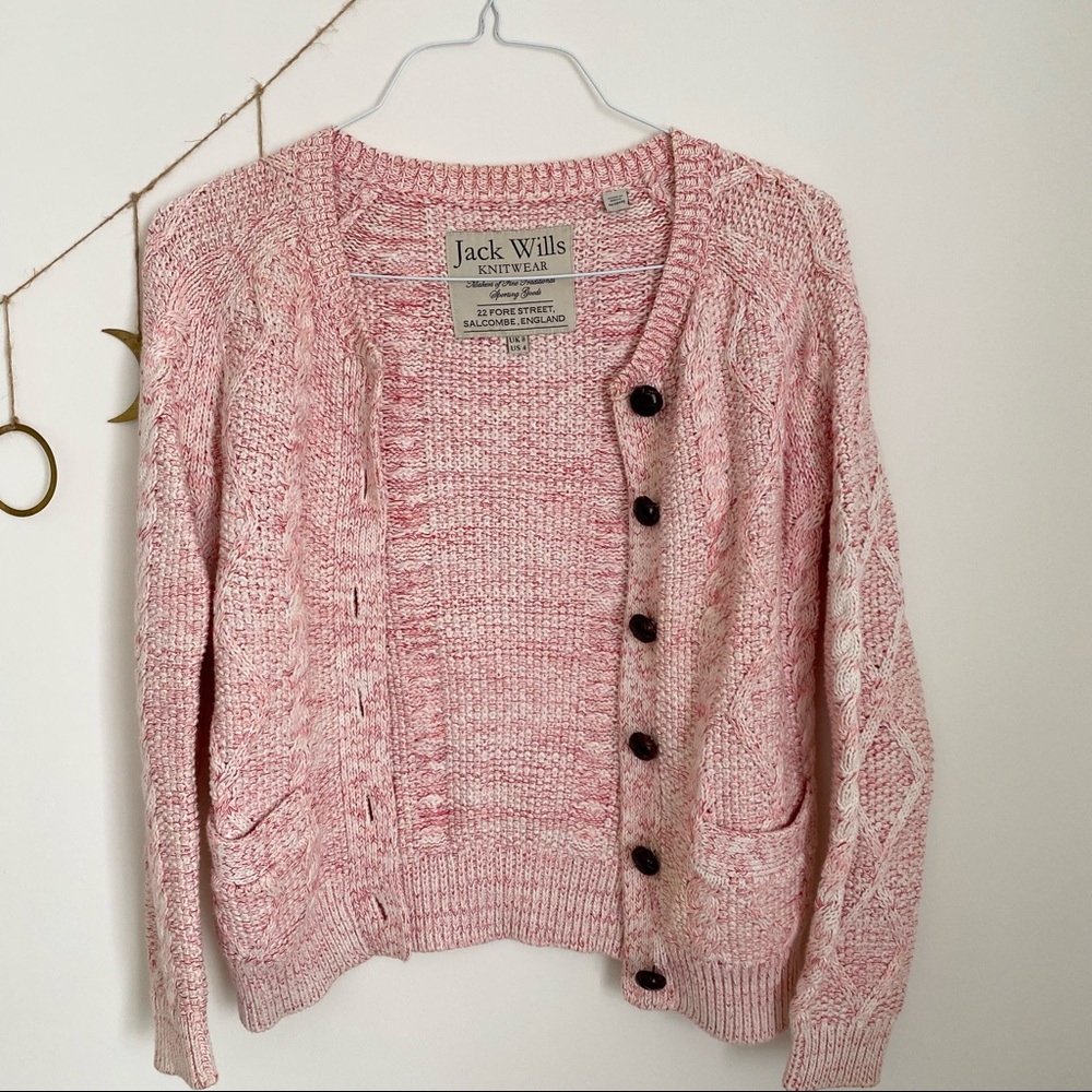 🌼 Jack Wills Knitted Cotton Cardigan Jumper with Leather Knot Buttons